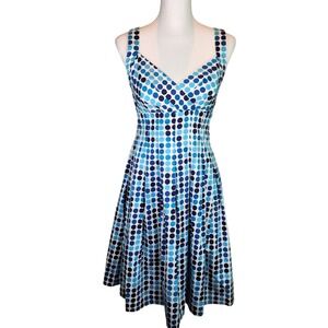 Calvin Klein Blue White Polka Dot Fit Flare Dress Sleeveless Surplice Size 6